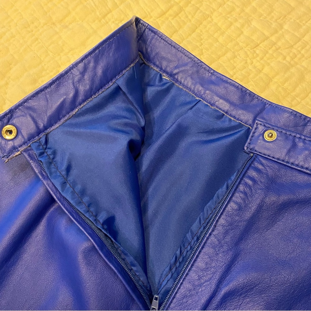 Vintage 90s Y2k COMINT Royal Blue Leather Mini Skirt S 27” - Picture 9 of 10
